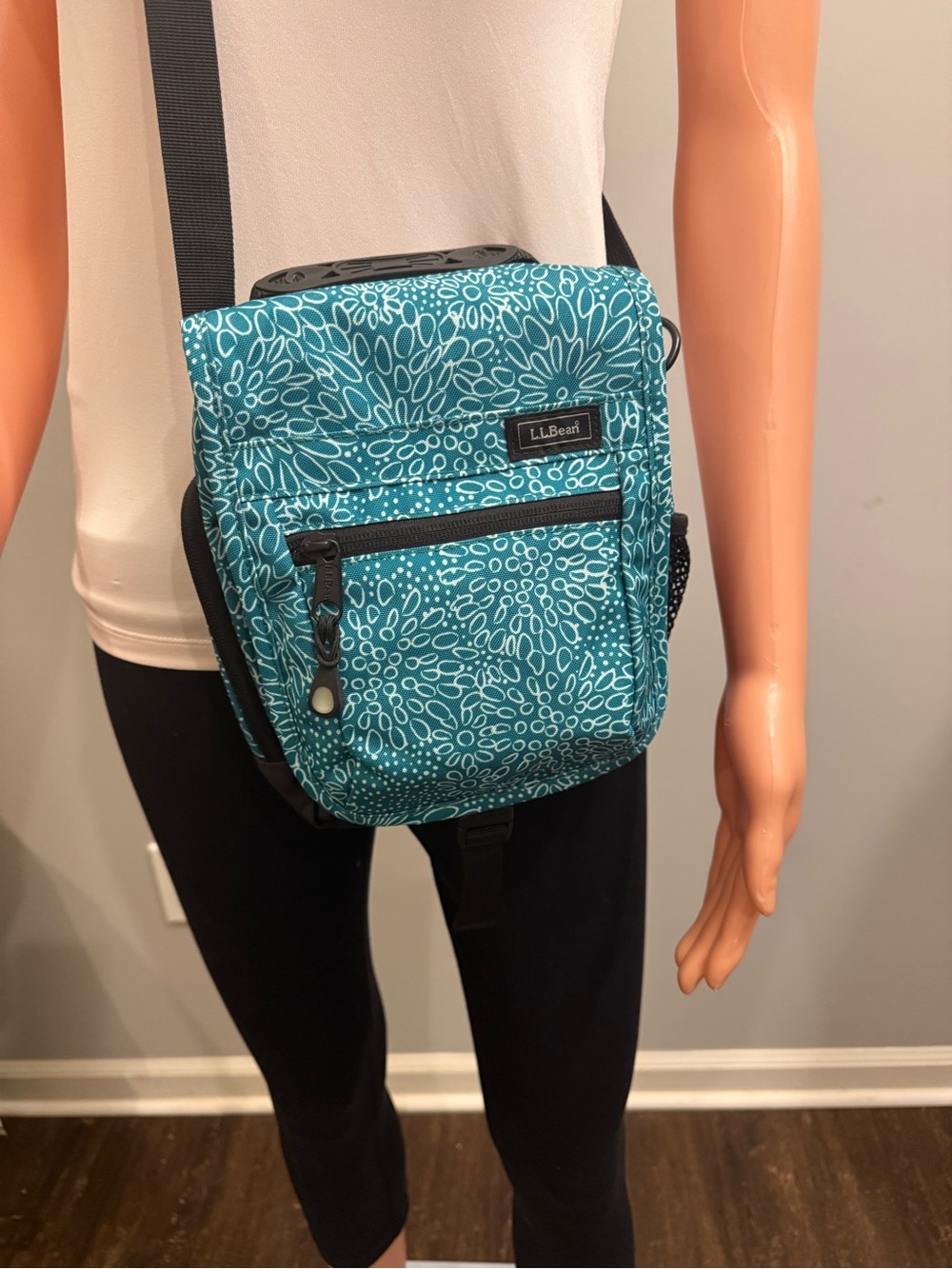 Vintage L.L. Bean Crossbody Organizer Toiletry Bag Travel Teal Floral Pattern